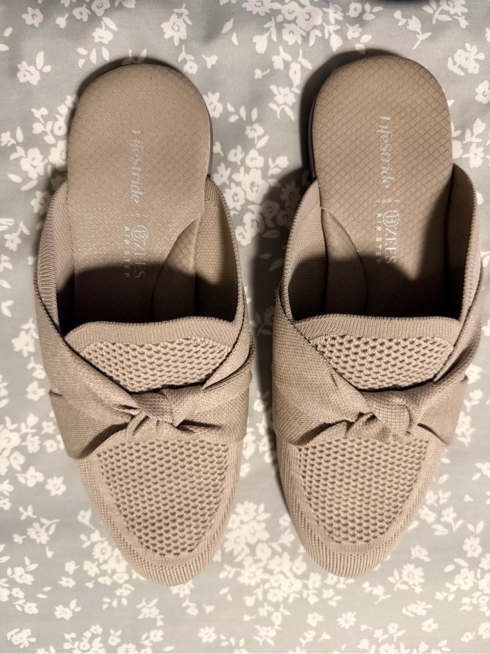Life Stride Beige Knit Slip-On Mules with Knot Detail